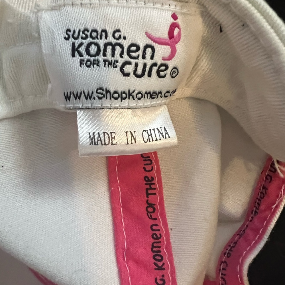 white Cap with Pink Ribbon Embroidery - Women's Awareness Baseball Hat - Picture 3 of 4